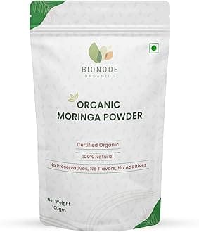 Bionode Organics Certified Organic Moringa Powder - Heart Health, Skin Health, Weight Management | Natural Multi-vitamin (Pack of 2, 100 gm Each Package)