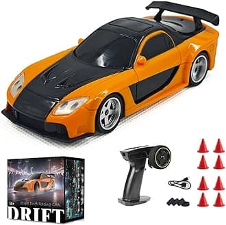 Aetheria 1/43 RC Drift Racing Car with Gyro, 4WD Fully Proportional Mini Electric Race Vehicle with LED Lights Remote Control High Speed Car for Adult Outdoor - Ready to Run (Gyro Orange Black)