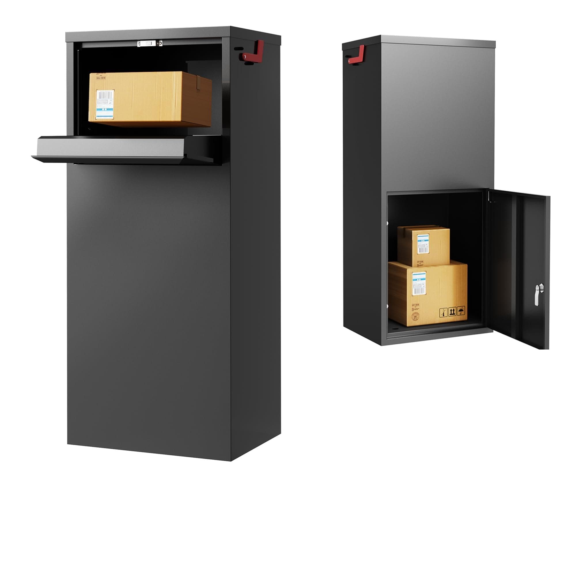 Merapi Parcel Drop Boxes for Outside, 15.24" x 11.42" x 35.47" Cold-Rolled Sheet Package Delivery Boxes, Anti-Theft Lockable Parcel Storage Box for House, Porch, Curbside, Black