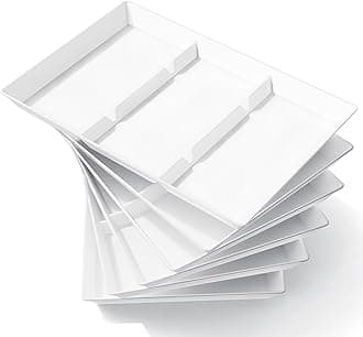 Lifewit Serving Tray Divided for Party Supplies, 6 PCS 15" x 10" Plastic Platters for Serving Food, White Reusable Tray for Veggie, Snack, Fruit, Cookies, Desserts in Kitchen/Pantry