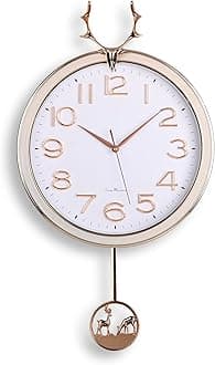 Amazon Brand - Umi Silent Stylish Latest Decorative Home Decor Designer Reindeer Pendulum Wall Clock lolak Big Wall Clock for Living Room Bedroom Home Wall Decoration Gift UC-2822 (White)