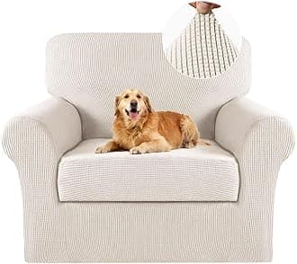 Turquoize 2 Piece Chair Covers Chair Slipcovers for Living Room Armchair Sofa Covers Chair Couch Cover with Arms Washable Furniture Protector for Chairs Feature Thick Jacquard Fabric (Chair, Ivory)