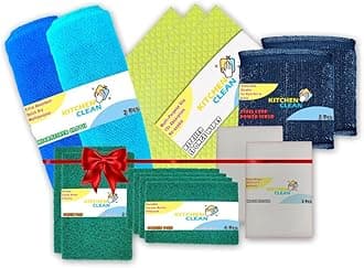 Kitchen Clean ™ Combo 15 Pcs Super Saver Kitchen Cleaning Items | Home Kitchen Cleaning kit | 4S, 2L Scrub Pads | 3 Sponge Wipes | 2 Microfiber Cloth | 2 Magic Eraser | 2 Power Scrub (Pack of 15 pc)