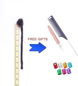 ADIASAI 0.4cm and 0.6cm Width 4-16 Inch 10-100 Strands Options 100% Human Hair Dreadlock Extensions for Men Women Kids Full Handmade Human Loc Extensions with Needle and Comb(0.4cm, 8inch, 10Strands)