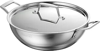 Tramontina Utsava 4-Quart Tri-Ply Clad Stainless Steel Kadai with Lid, Large Kadhai Pot for Indian Cooking