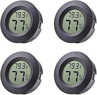 Veanic 4-pack Mini Hygrometer Thermometer Fahrenheit or Celsius Meter Digital LCD Monitor Indoor Room Round Humidity Temperature Gauge for Humidors Home Humidifiers Car Greenhouse Babyroom, Black