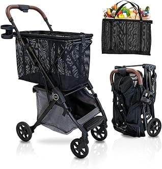 Strolee Personal Luxury Folding Shopping Cart On Premium Wheels – Ultra Lightweight Aluminum Frame – Removable Shopping Bag with Carry Strap & Lower Grocery Storage 75Lbs Capacity (Shadow v2)