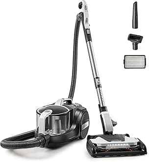 DC5070 500 Series Bagless Canister Vacuum with Hair Eliminator Brushroll，2-Motor Cyclonic Technology, HEPA Filtration & 24' Auto Cord Rewind for Pet, Carpets, Hard Floors, Stairs, White