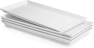 Sweese White Serving Platters, Porcelain Serving Trays for Parties, Large Rectangular Plates - 15.5 Inch, Set of 4