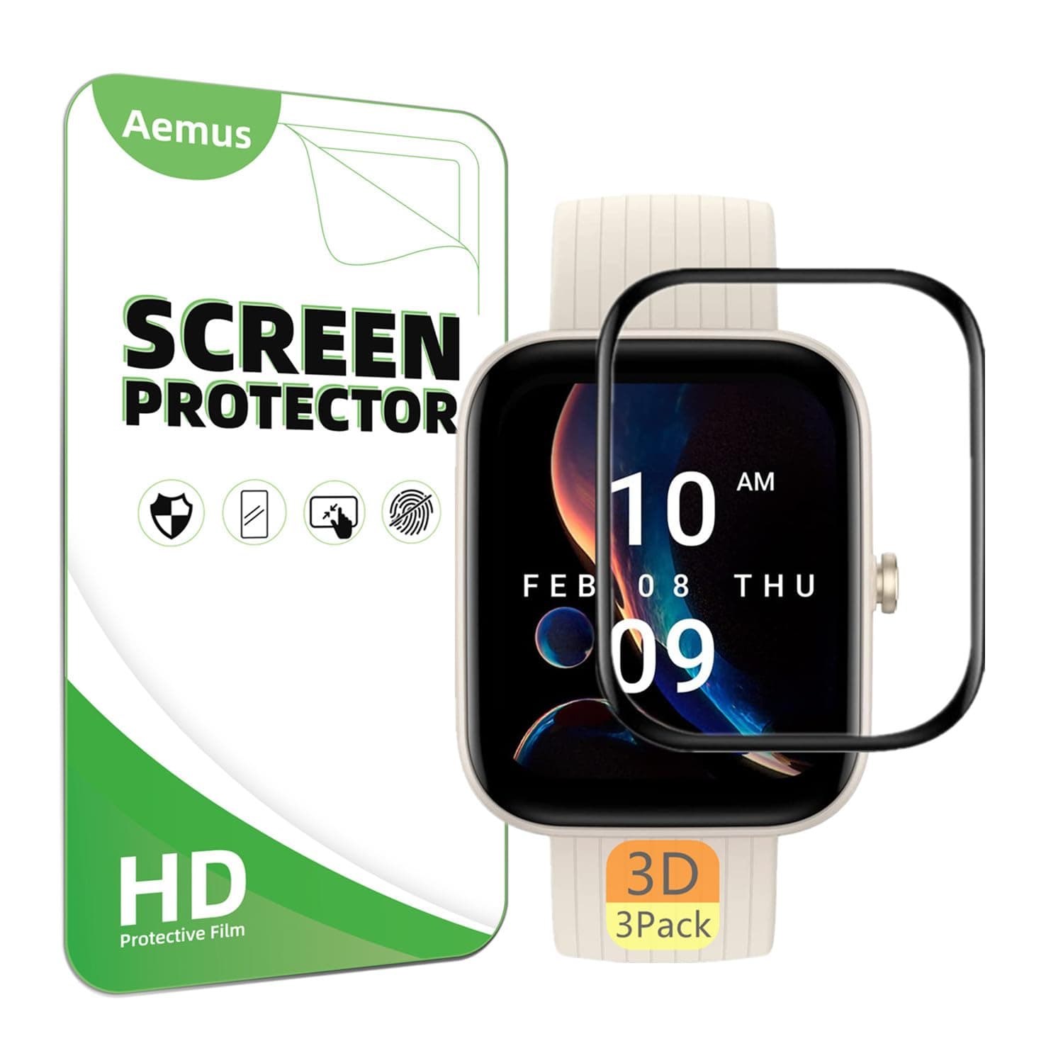 Screen Protector Compatible for Amazfit Bip 3 (3 Pack) For Bip 3 Pro Smart Watch 3D Full Coverage Protective Film anti-scratch