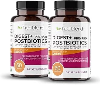 Digest + Postbiotics Supplement for Women and Men, Multi Enzymes, Organic Prebiotic & Probiotic for Digestive Health with Bromeline, Papin and Lipase, Non-GMO, Gluten-Free, 60 Vegetarian Caps (2)