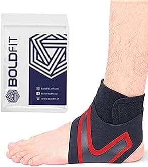 Boldfit Premium Ankle Support Sleeve for Men and Women Ankle Brace for Injuries Ankle Protection Guard Helpful In Pain Relief and Recovery Ankle Compression Band for Women and Men-Left Leg(Black-Red)