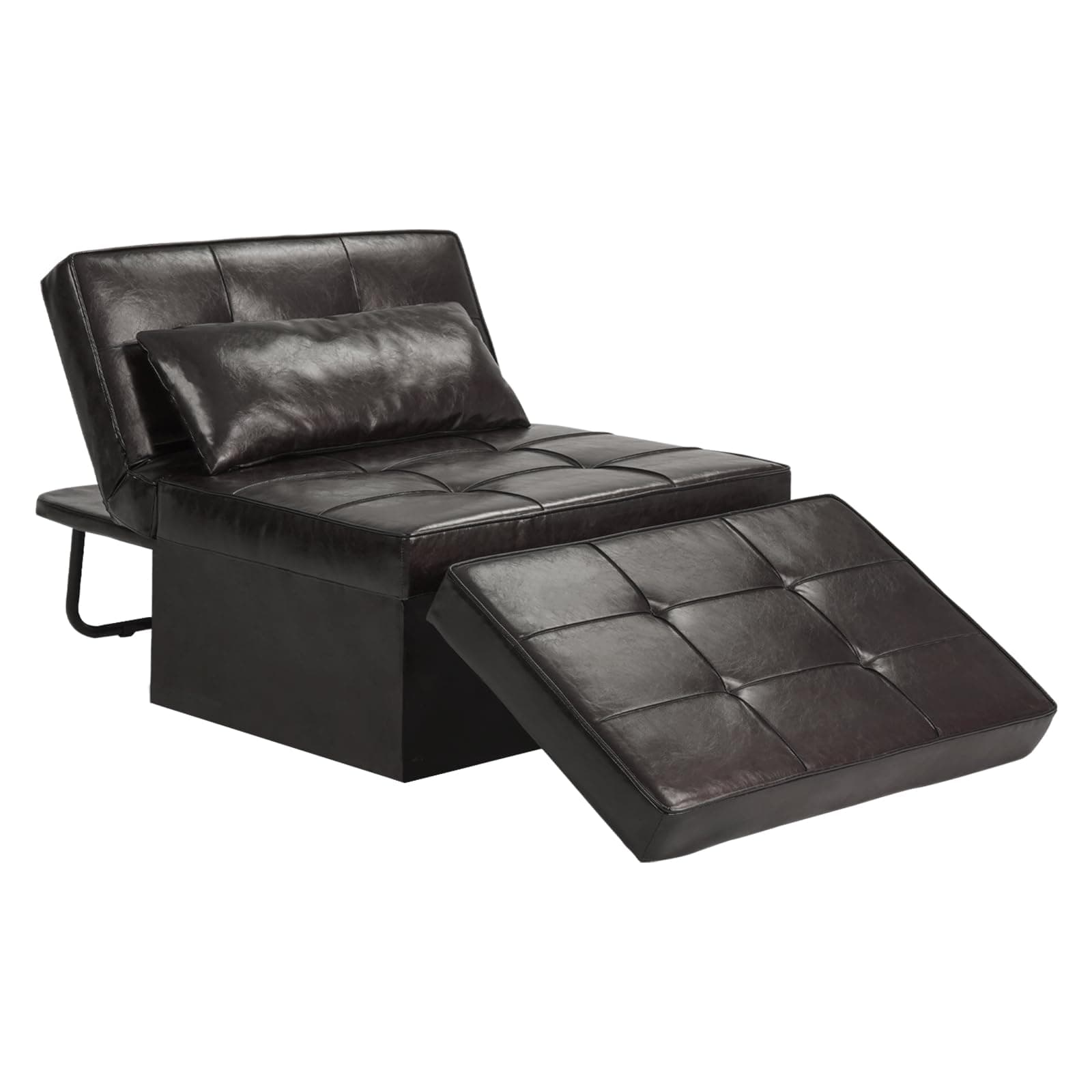 Saemoza Leather Sleeper Sofa Bed, 4 in 1 Multi Function Folding Ottoman Bed, Modern Convertible Chair Adjustable Backrest Elegant PU Leather Sleeper Couch Bed with Pillow for Living Room, Deep Brown