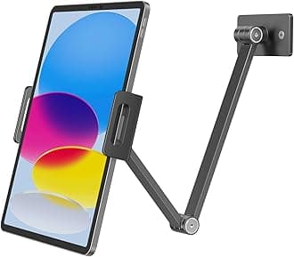 BEWISER Tablet Wall Mount Holder,360°Rotating Flexibly, Angle Adjustable, Folding Aluminium Alloy Compatible with4.7-12.9" Phone or Tablet in Kitchen/Office (Space Grey)