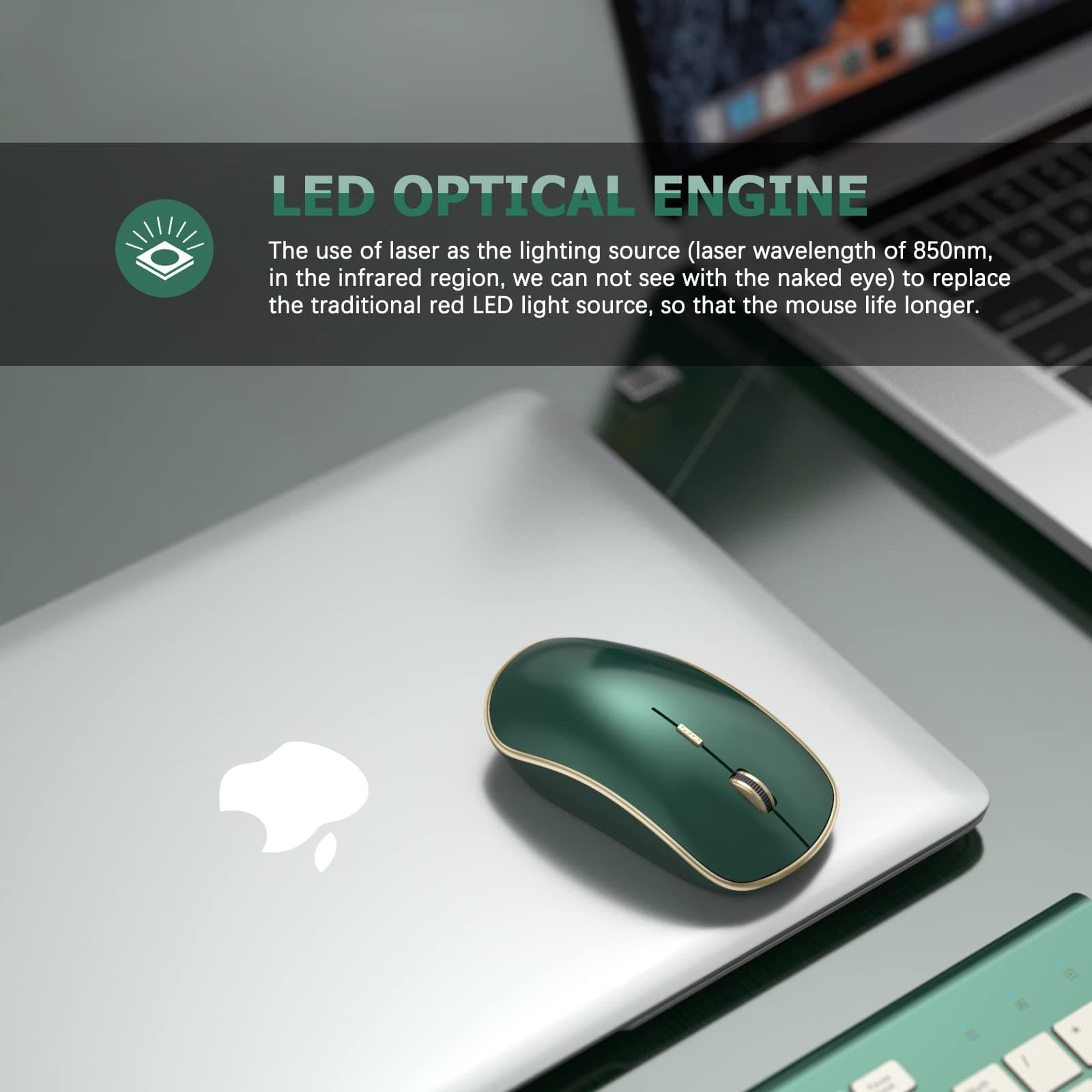 JOYACCESS 2.4G Slim Wireless Silent Mouse, Portable Wireless Computer Mouse with 5 Adjustable DPI Levels, USB Mouse for Desktop, Notebook, MacBook, Chromebook, PC (Green)