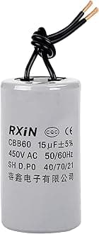 CBB60 Run Capacitor 15uF 450V AC 2 Wires 50/60Hz Cylinder 38mmx70mm (DXL) for Washing Machine Air Compressor Water Pump Motor Refrigerators