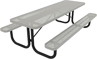COATEDOUTDOORFURNITURE Heavy-Duty Portable Outdoor Picnic Table, Thermoplastic Coated Punched Steel Commercial-Grade Patio Dining Furniture Made in America (8ft Rectangular, Textured Grey)