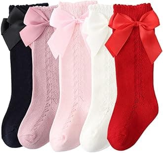 QandSweet Baby Girl Knee-High Socks Toddlers Bow Stockings Newborn Infant Non-Slip Sock