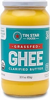 Tin Star Foods Grassfed Organic Ghee –365 Pasture Grazed, Hand Crafted Clarified Butter – Keto, Whole 30 and 21 Day Detox Approved, Lactose Free, Casein Free, – 32 fl oz
