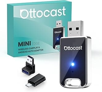 OTTOCAST Mini Edge, 2 in 1 Wireless Carplay Adapter & Wireless Android Auto Adapter for Apple iPhone Samsung or other AndroidPhone, USB Bluetooth Car Accessories for OEM Wired Carplay/Android Auto Car