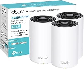 Deco XE75 Pro(3-pack) AXE5400Mbps Mesh WiFi 6E System, True Tri-Band Speed, 2.5 Gbps Port, AI-Driven, Coverage up to 7200ft², WiFi Router and Extender Booster, Gaming & 4K, Easy Setup