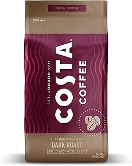 Costa Coffee Ground Coffee, Signature Blend Dark Roast, 12oz each, Rainforest Alliance Certified