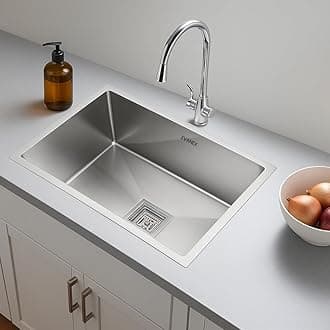 - EVANEX Kitchen Sink | 24x18x10 Inch Single Bowl Handmade Sink for Kitchen | 304 Stainless Steel Basin Sinks with Brushed Matte Finish Square with Waste Pipe, Coupling and Fruit Basket