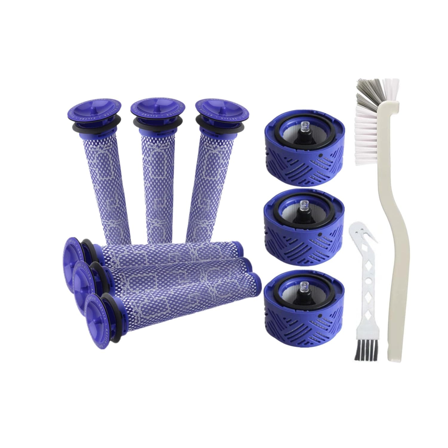 6 Pre Filter and 3 Post Motor Filter Replacement Compatible with for Dyson V6 Absolute Cordless Stick Vacuum Part 965661-01 & 966741-01,with Dirt Cup Clean Brush Tool