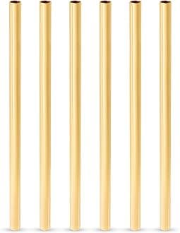 Viski Stainless Steel Cocktail Set of 6 Reusable Metal, Gold Lowball Straws