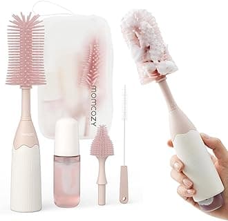 Bottle Brush Kit, Innovative Push-Press Design for Better Cleaning - Baby Bottle Cleaner Brush for Baby Bottle, Breast Pumps, , and More - Can Generate Foam for Better Cleaning, Pink