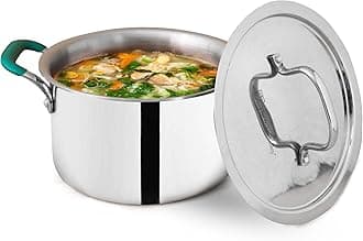 The Indus Valley Triply Stainless Steel Stock Pot/Handi/Briyani Pot/Dutch Oven With Steel Lid|Very Small 16.7Cm/6.6 Inch,1.4Liter,0.9Kg|Induction Friendly|Nonstick 3-Layer Body
