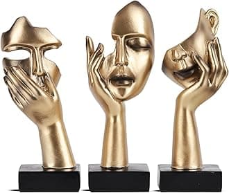 3 PCS Thinker Statue, Golden Black Abstract Art Sculpture Modern Home Decoration Desktop Decoration Christmas New Year Gift (3 Pcs Gold)