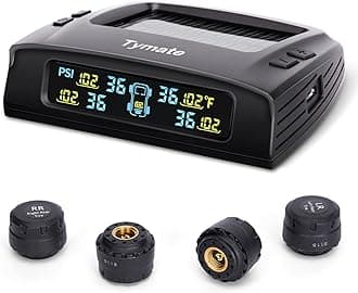 Tymate TM2 RV Tire Pressure Monitoring System, Tire Pressure Monitor with Solar Charge, TPMS with 4 Sensors(Max. 10) & 6 Alarm Modes, New Updated w/Color LCD Display, 0-87PSI for RV/Trailer/Truck/SUV