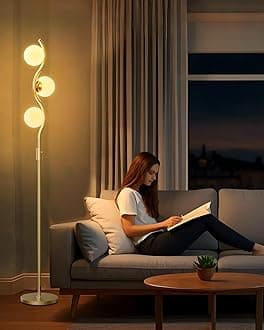 60IN Gold Floor Lamp Stepless Dimmable Globe Floor Lamps with 3Pcs 3000K G9 Bulbs Eye-Friendly Mid Century Standing Lamps with Stable Base for Living Room/Bedroom/Sofa Beside/Corner Decor