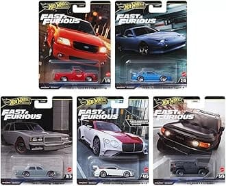 1:64 Scale Diecast Model Car Compatible with Hot Wheels 2024 Premium Fast & Furious H Case, Set of 5 Cars, HNW46-956H