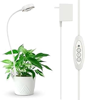 Grow Light for Indoor Plants, Clip-on Full Spectrum LED Lamp with 4 Level Dimmer, Auto On/Off Timer (3/6/12 Hours), White, 10W,