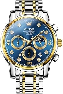 Men's Chronograph Watch, Gold Silver Stainless Steel Analog Quartz Watch, Waterproof Multi-Function Dial with Date Diamond Watches for Men