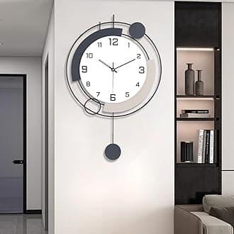 Decorative Wall Clocks with Pendulum,Silent Quality Quartz Battery Operated,Metal Large Wall Clock for Living Room,Kitchen,Home,Bathroom,Bedroom Wall Decor,16x25.6inch