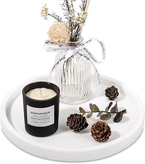 Silicone Bathroom Tray Round Vanity Tray Decorative Soap Holder Kitchen Countertop Organizer Coffee Table Decor for Candle, Perfume, Plant, 8 Inch, White