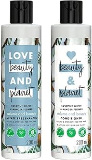 Loves Beauty & Planet Coconut Water and Mimosa Flower Volume and Bounty Shampoo & Conditioner, No Parabens, No Dyes, 100% Organic Coconut Oil, 200ml