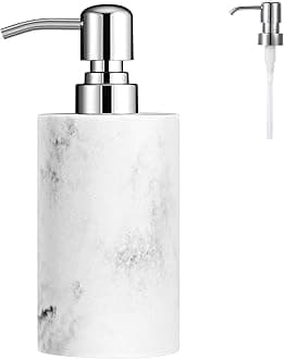 Luxspire Soap Dispenser, Cylinder-shaped Marble Lotion Liquid Soap Pump Bottles, Refillable Shampoo Container, Decorative Hand Soap Resin Jar for Bathroom, Kitchen - White Marble