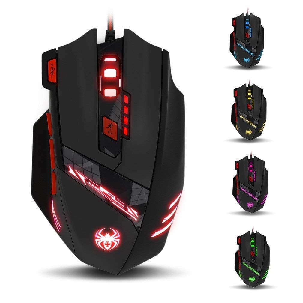 zelotes T90 Gaming Mouse 9200 DPI, 8 Programmable Buttons Multi-Modes LED Lights USB Gaming Mice, Weight Tuning for Laptop, Desktop, PC,- Black