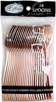 Lillian Tablesettings Spoon Bag | Polished Rose Gold | Pack of 24 Plastic Cutlery, 24 Count