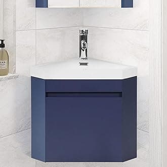 wonline 16" Corner Bathroom Vanity Sink Combo for Small Space Wall Mounted Cabinet Set Design Navy Resin Basin Sink Top Chrome Faucet and Drain