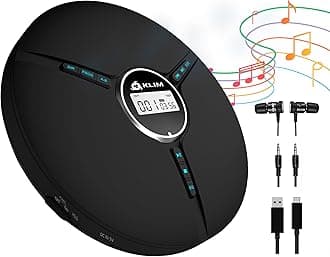 KLIM Discman Portable CD Player with Headphones, Built-in Battery - New Version - CD Players for Home, Car - Compatible w/SD Card, CD-R, CD-RW, MP3, WMA - 5 EQ Effects - Black