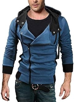 King Ma Men's Oblique Zipper Hoodie Casual Slim Fit Top Cosplay Costume Jacket
