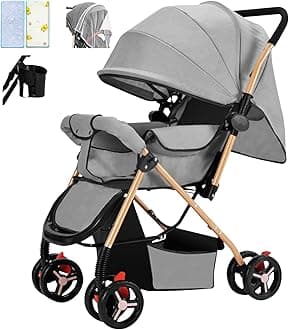 DAYONG Lightweight Travel Stroller, Two-way Push Baby Stroller, One-click Foldable/Extra Wide Seat/Cool Mat/Mosquito Net, Load 25kg, Portable Infant Stroller for New Born Baby Toddler. (grey)