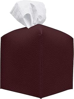 Carrotez Tissue Box Cover, [Refined] Modern PU Leather Square Tissue Box Holder - Decorative Holder/Organizer for Bathroom Vanity Countertop, Night Stands, Office Desk & Car 5"X5"X5" - Wine