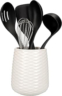 KitchenAid 6 Piece Utensil Set and Holder, Non-Stick and Dishwasher Safe Cooking Tools