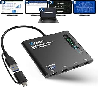 SplitExtend HDMI Splitter Extended Display for Quad Monitor - Multi-Monitor Display 5 Separate Screens - USB-C Adapter to HDMI 2.0, 4K@30Hz Outputs - Windows and Mac Compatible